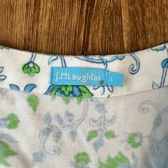 J. Mclaughlin Floral Print White Cotton Cover up Sz L - Picture 5 of 8